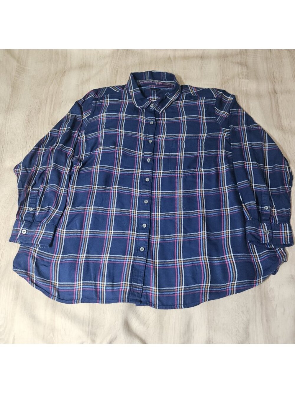 Talbots Top Womens Plus Size 3X Blue Plaid Lightweight Flannel Button Up Shirt